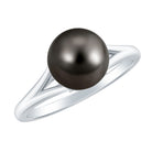 Rosec Jewels-Genuine 8 Carat Tahitian Black Pearl Cathedral Engagement Ring with Split Shank