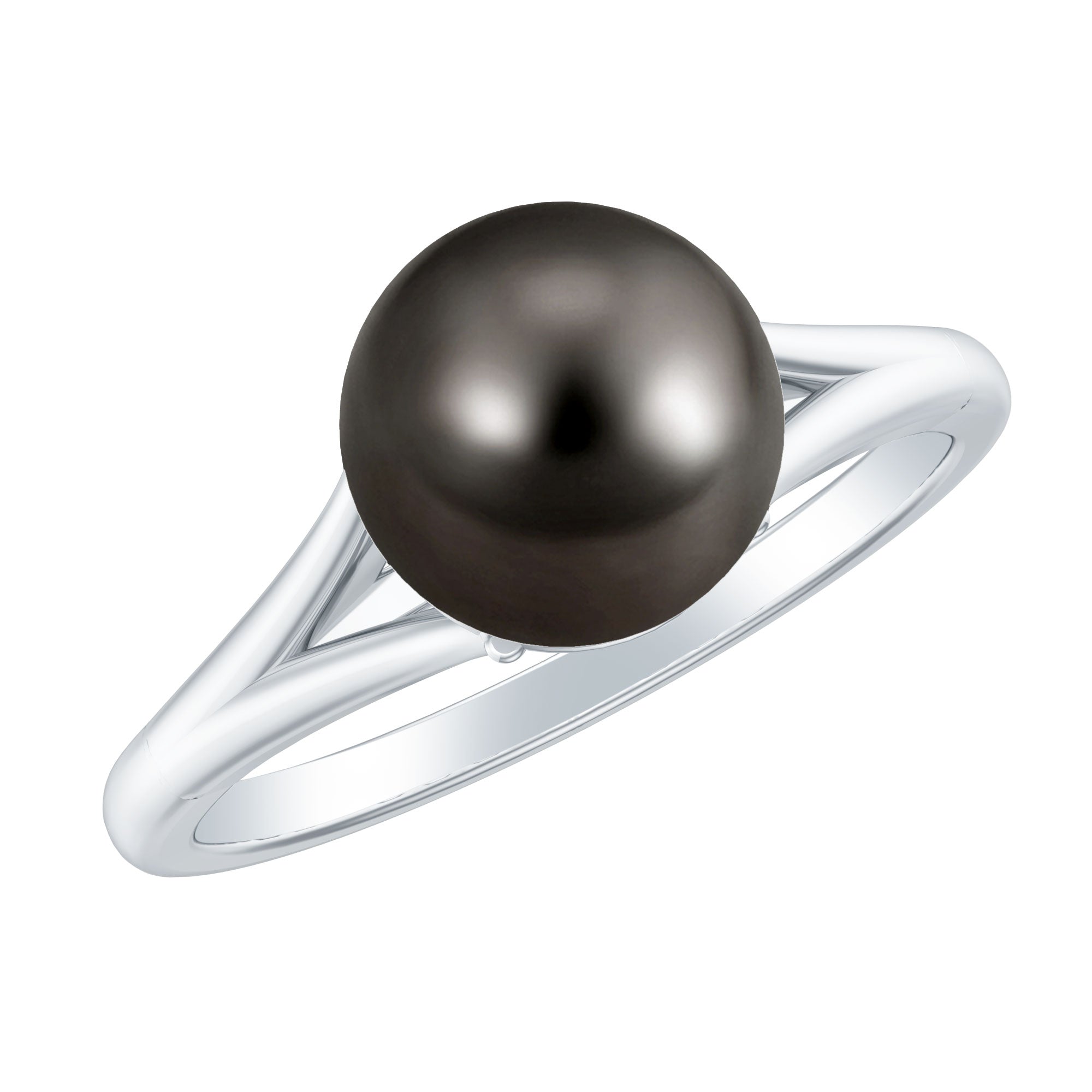 Rosec Jewels-Genuine 8 Carat Tahitian Black Pearl Cathedral Engagement Ring with Split Shank