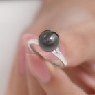 Rosec Jewels-Genuine 8 Carat Tahitian Black Pearl Cathedral Engagement Ring with Split Shank
