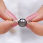 Rosec Jewels-Genuine 8 Carat Tahitian Black Pearl Cathedral Engagement Ring with Split Shank
