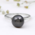 Rosec Jewels-Genuine 8 Carat Tahitian Black Pearl Cathedral Engagement Ring with Split Shank