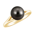 Rosec Jewels-Genuine 8 Carat Tahitian Black Pearl Cathedral Engagement Ring with Split Shank
