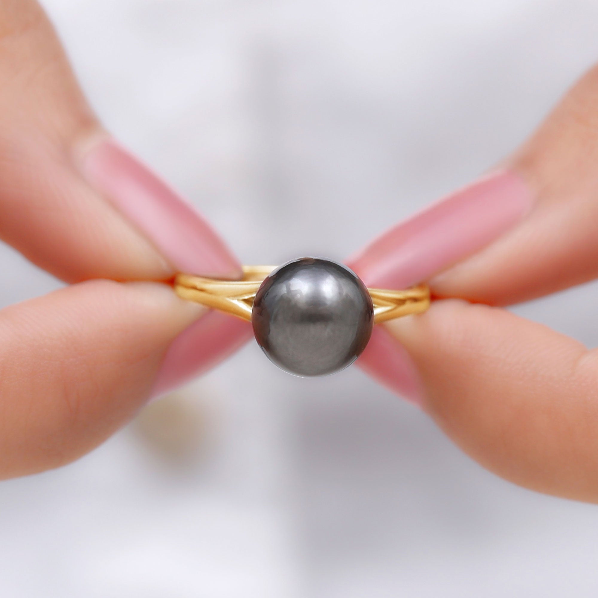 Rosec Jewels-Genuine 8 Carat Tahitian Black Pearl Cathedral Engagement Ring with Split Shank