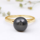 Rosec Jewels-Genuine 8 Carat Tahitian Black Pearl Cathedral Engagement Ring with Split Shank