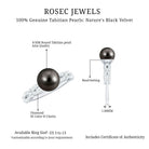 Genuine 8 Carat Black Pearl and Diamond Engagement Ring AAA - Rosec Jewels