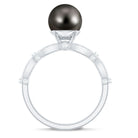 Genuine 8 Carat Black Pearl and Diamond Engagement Ring AAA - Rosec Jewels