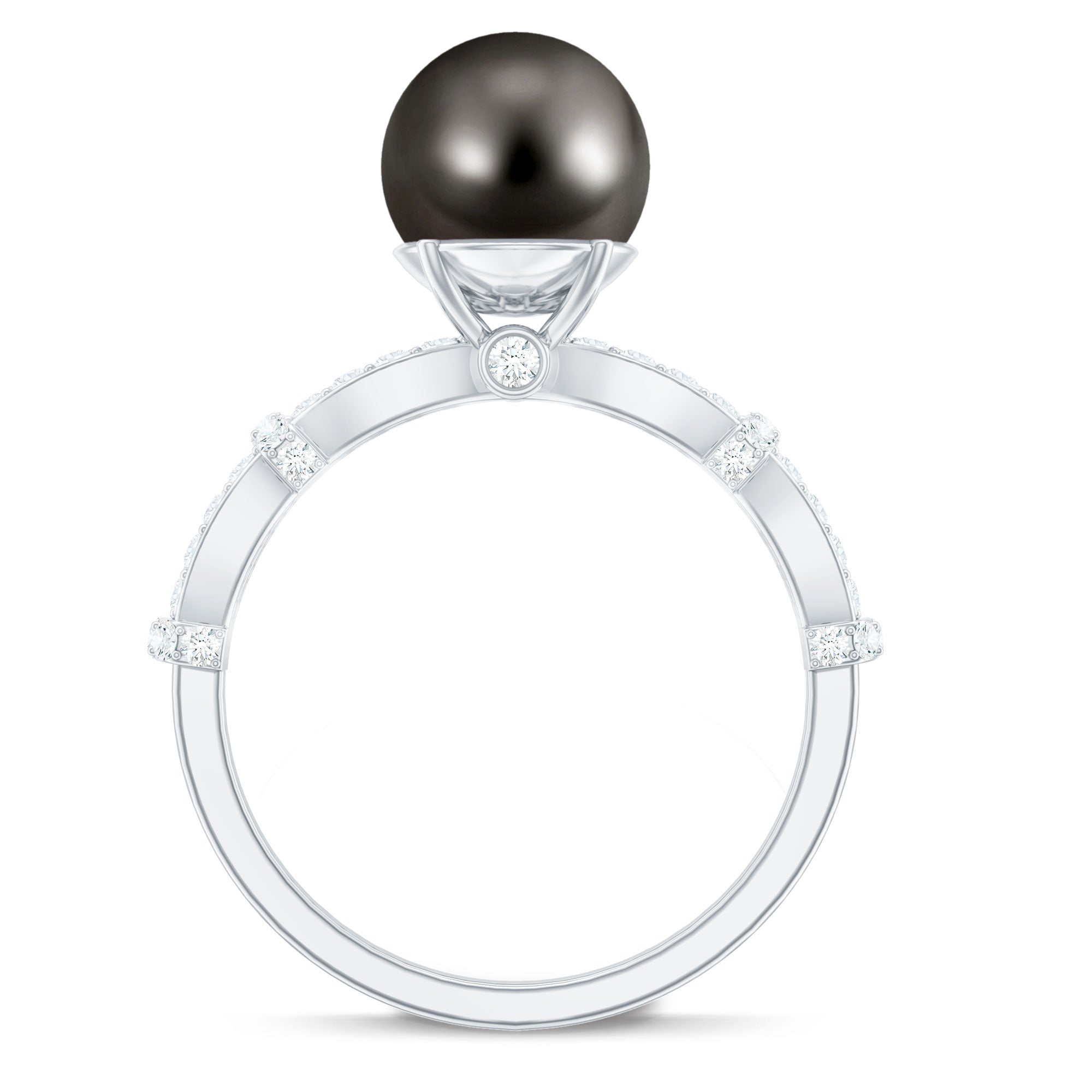 Genuine 8 Carat Black Pearl and Diamond Engagement Ring AAA - Rosec Jewels