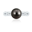 Genuine 8 Carat Black Pearl and Diamond Engagement Ring AAA - Rosec Jewels