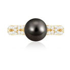 Genuine 8 Carat Black Pearl and Diamond Engagement Ring AAA - Rosec Jewels