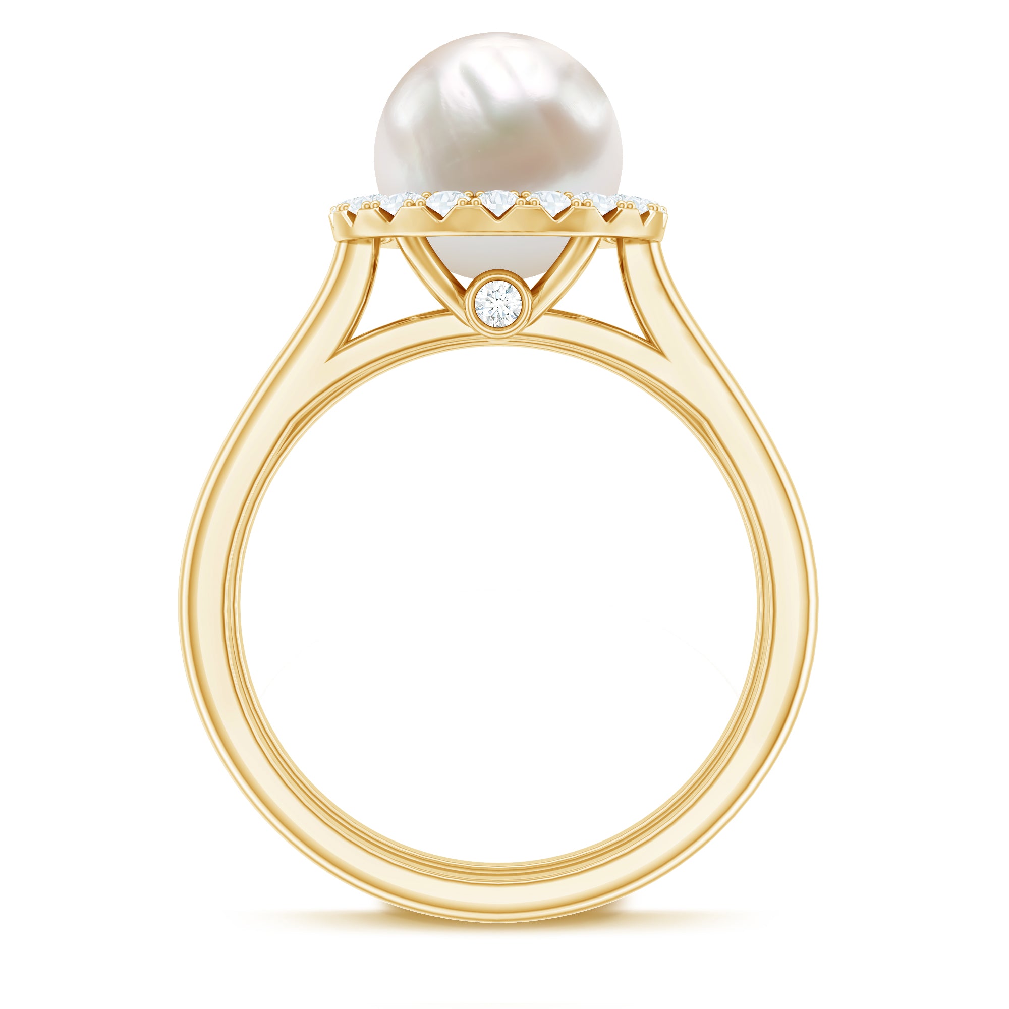 Real 7.4 Carat Freshwater Pearl Diamond Wedding Bridal Ring Set for Women AAA - Rosec Jewels