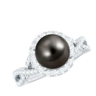 Rosec Jewels-Real Tahitian Pearl and Diamond Crossover Engagement Ring