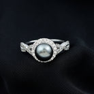 Rosec Jewels-Real Tahitian Pearl and Diamond Crossover Engagement Ring