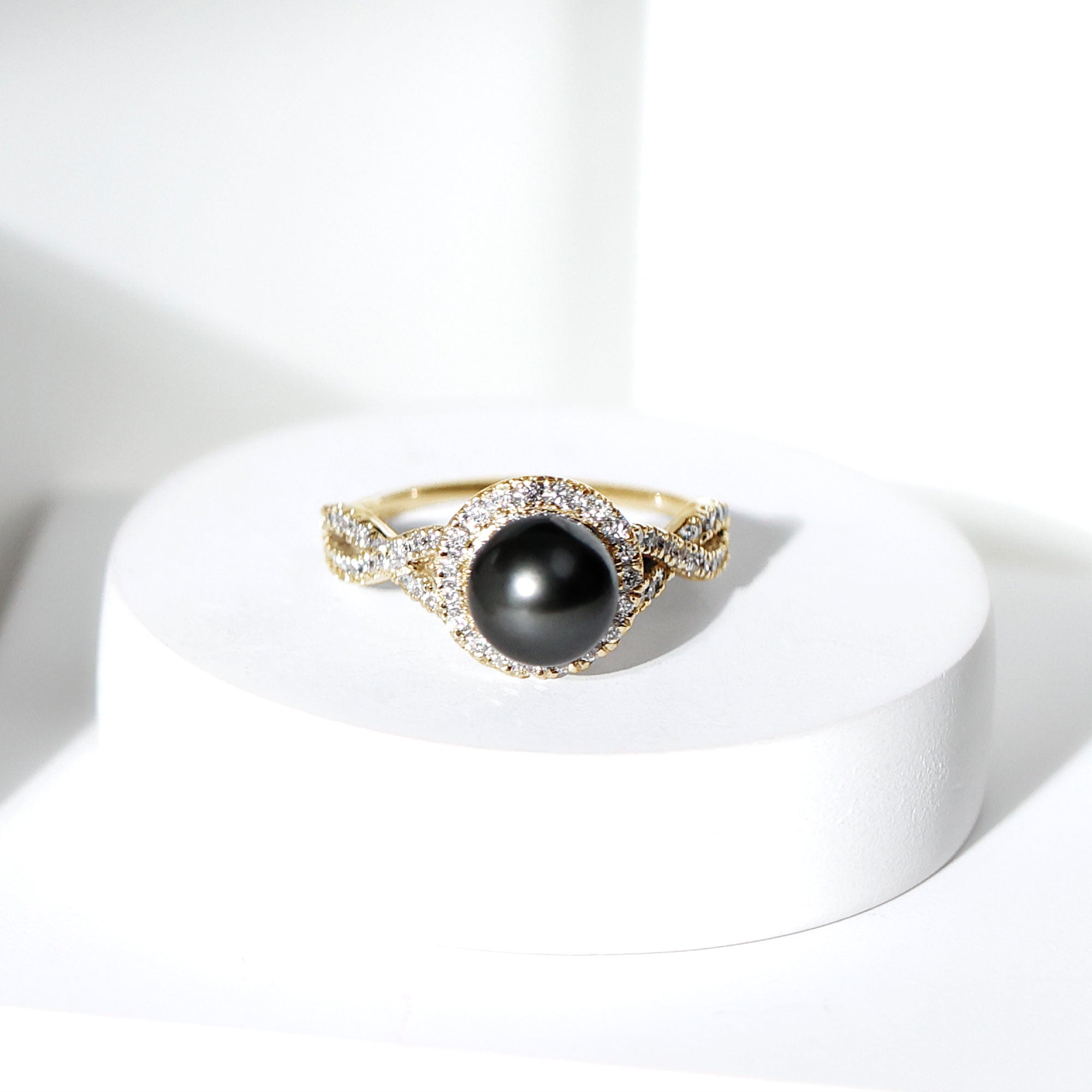 Rosec Jewels-Real Tahitian Pearl and Diamond Crossover Engagement Ring