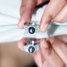 Rosec Jewels-7.5 Carat Round Black Pearl Engagement Ring with Moissanite Accent
