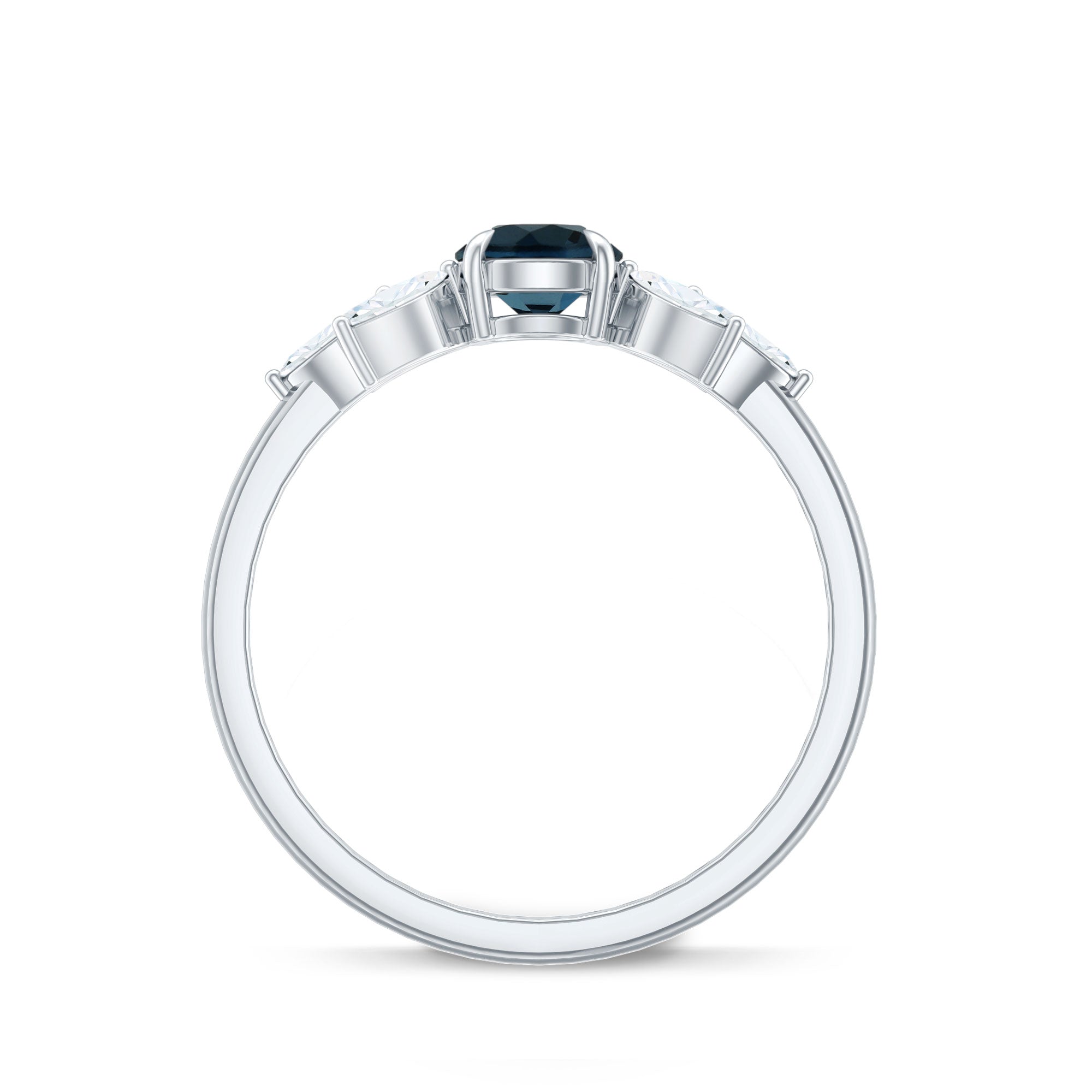 London Blue Topaz Minimal Engagement Ring With Diamond AAA - Rosec Jewels