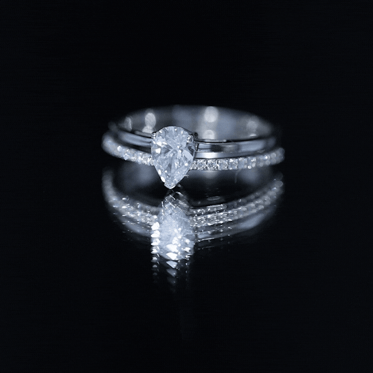 Pear Cut Solitaire Moissanite Double Band Engagement Ring D-VS1 - Rosec Jewels
