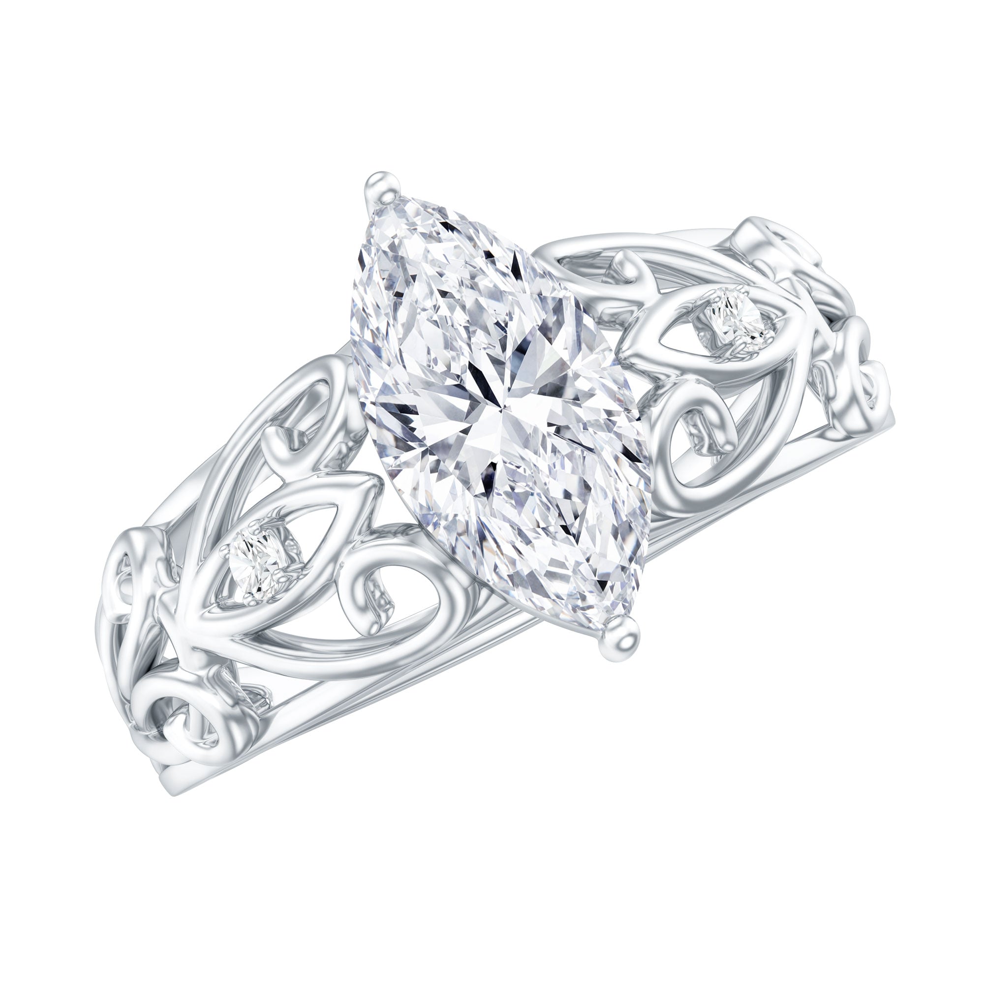 Marquise Moissanite Engagement Ring With Certificate D-VS1 - Rosec Jewels