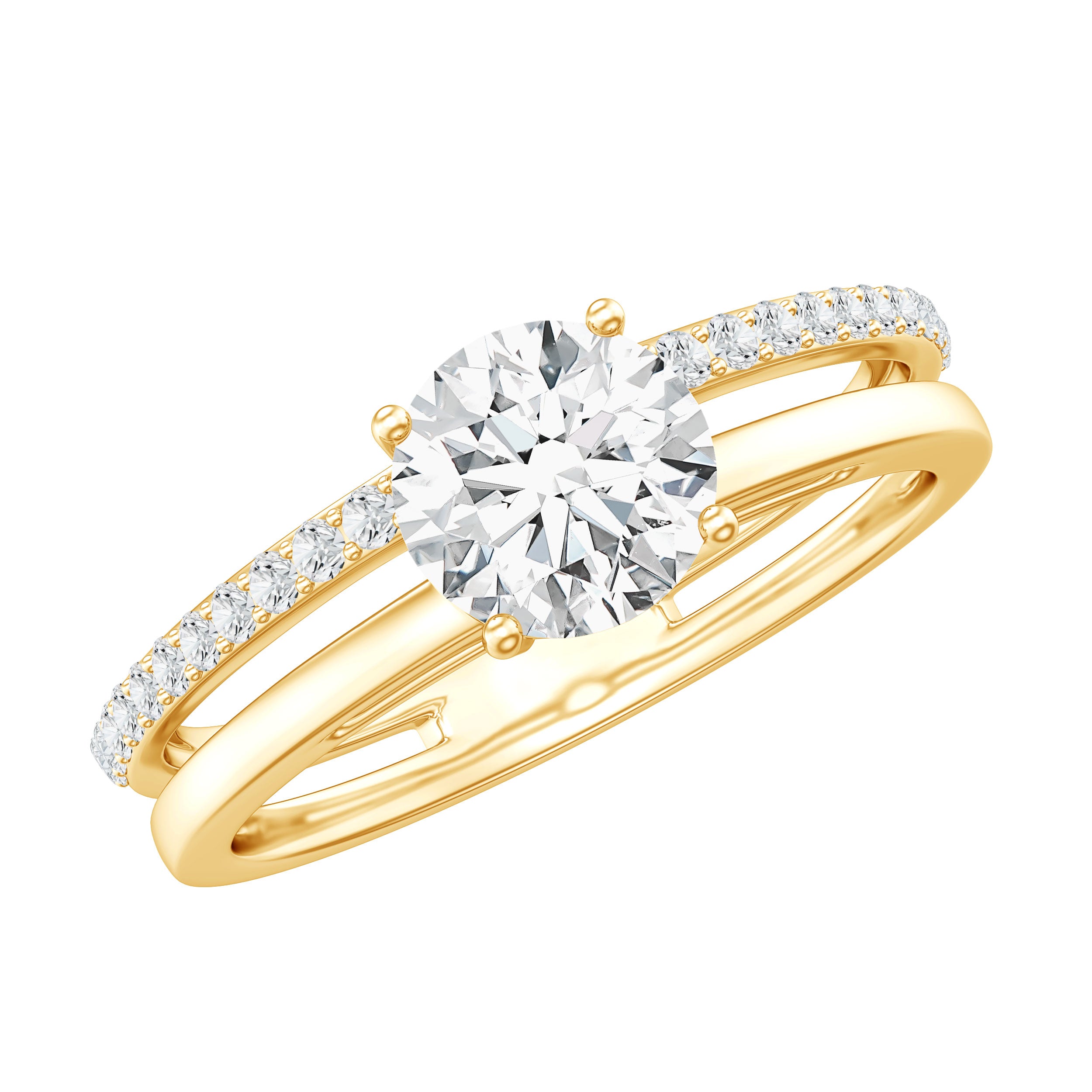 6 mm Round Moissanite Double Band Engagement Ring D-VS1 - Rosec Jewels