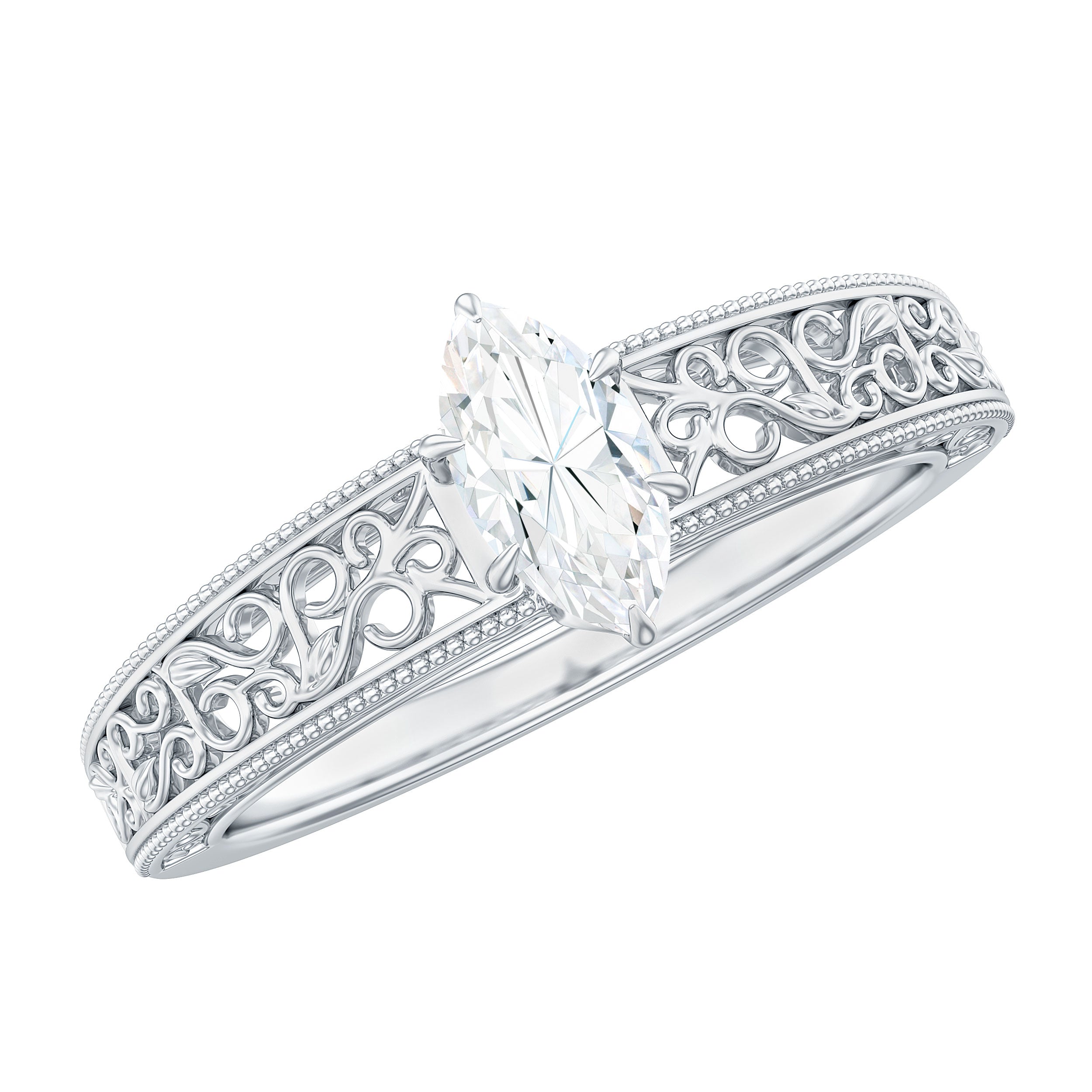 4x8mm Marquise Cut Certified Moissanite Solitaire Engagement Ring