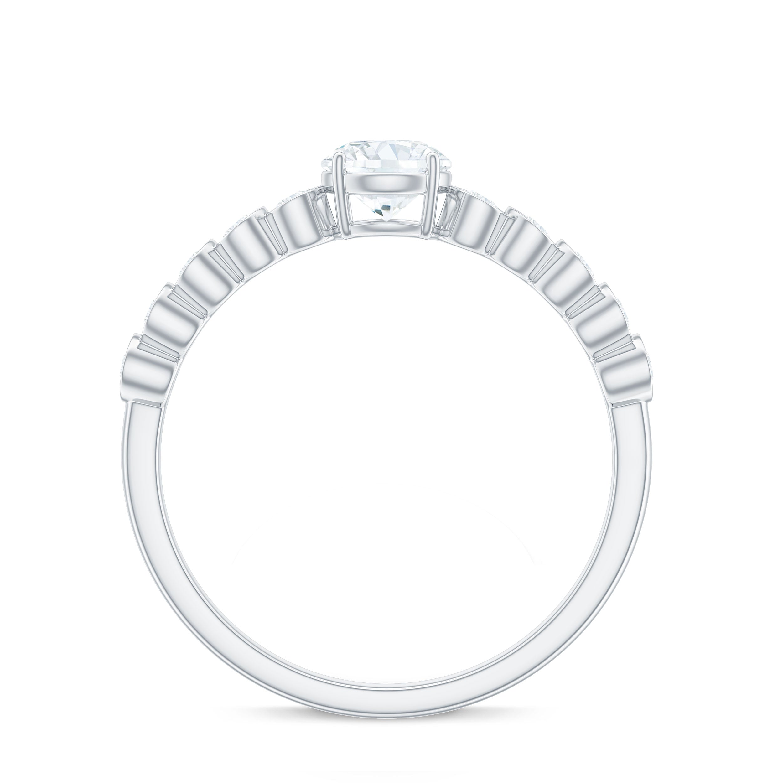 Certified 5 MM Round Moissanite Engagement Ring with Side Stones D-VS1 - Rosec Jewels
