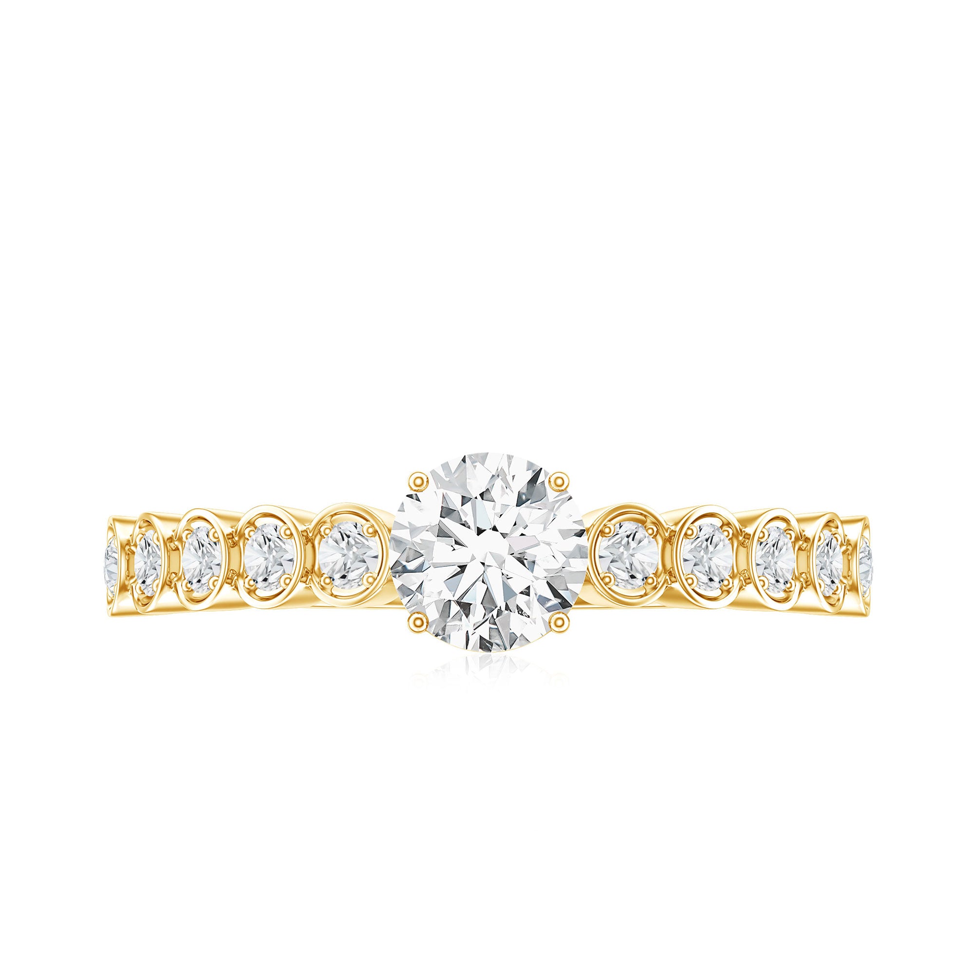 Certified 5 MM Round Moissanite Engagement Ring with Side Stones D-VS1 - Rosec Jewels