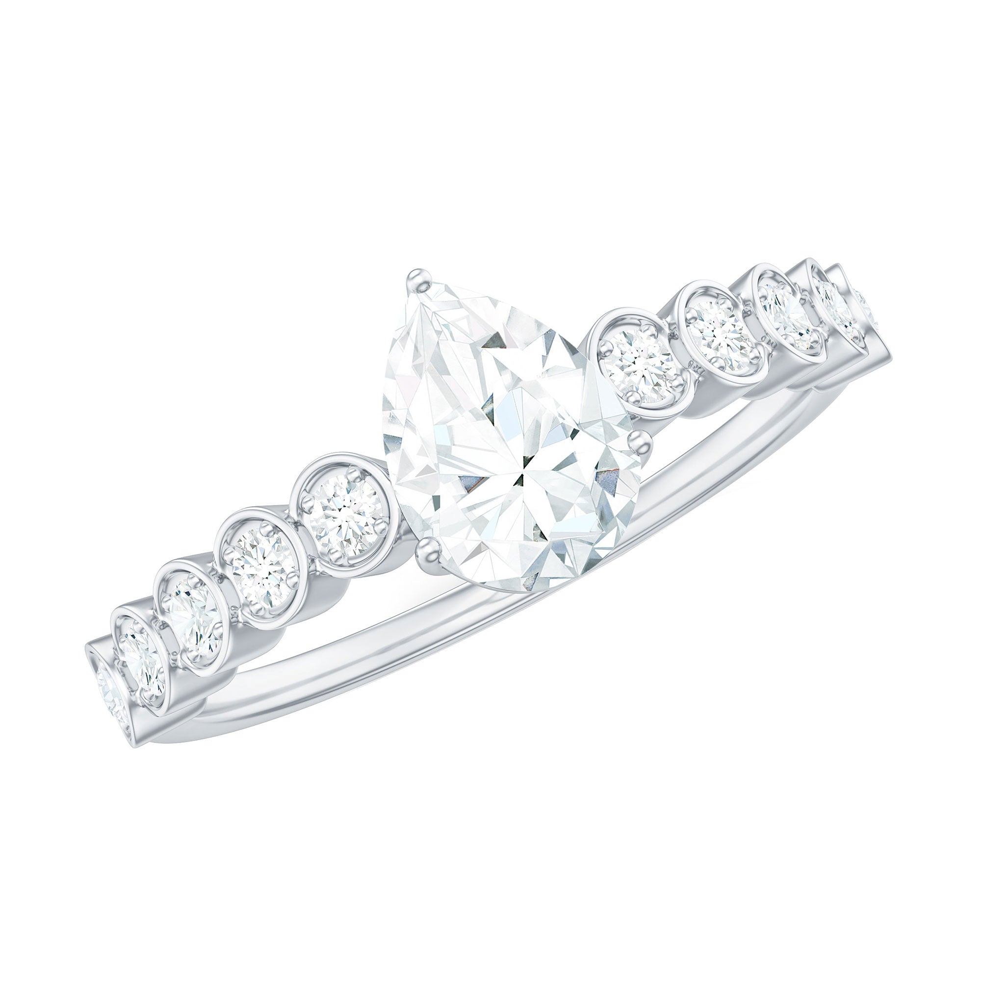 5x7mm Pear Cut Moissanite Teardrop Engagement Ring with Side Stones