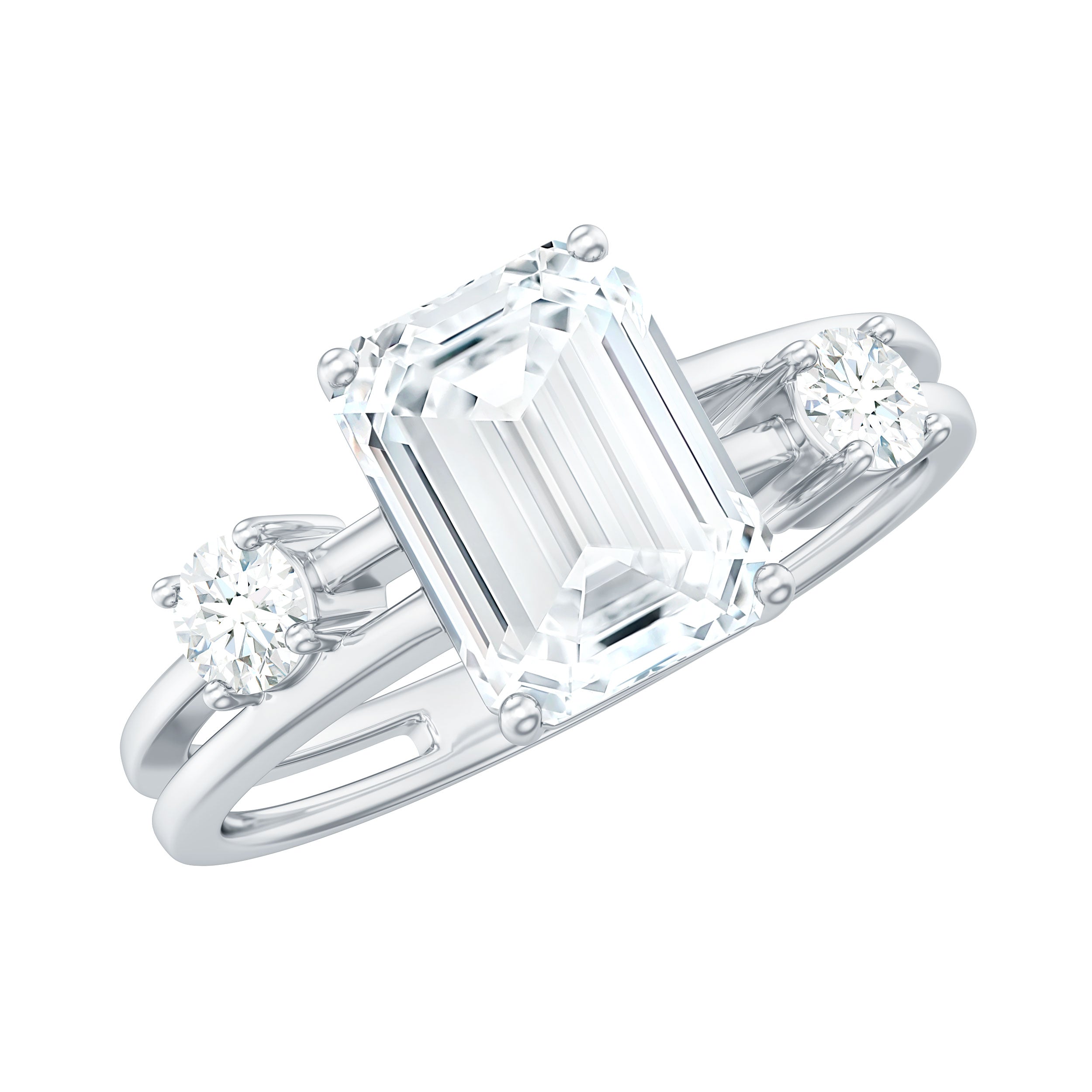 6x8mm Emerald Cut Moissanite Solitaire Double Band Engagement Ring