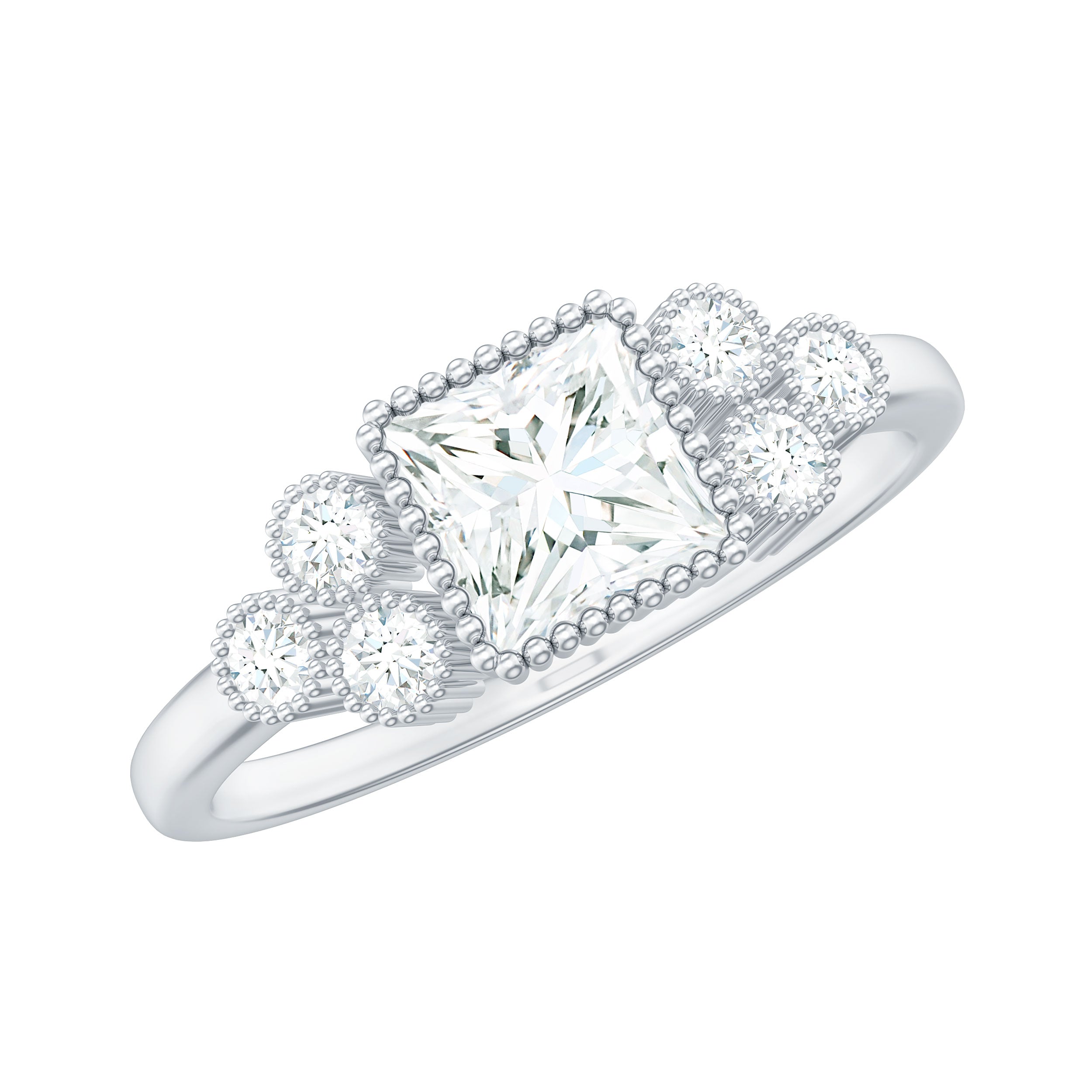 5x5mm Princess Cut Moissanite Classic Solitaire Engagement Ring