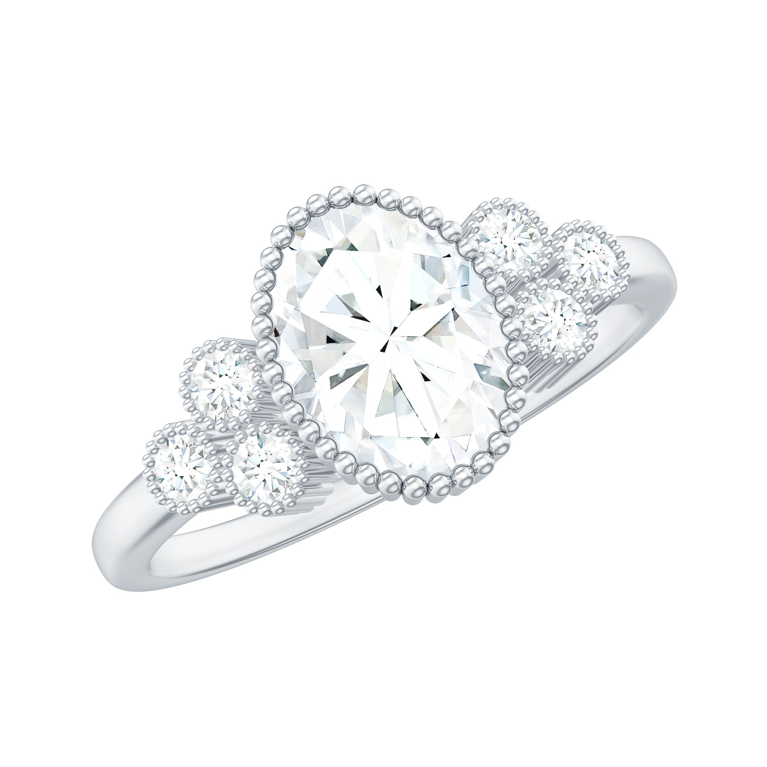 6x8mm Oval Cut Moissanite Classic Engagement Ring with Trio