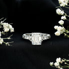 7X9 mm Emerald Cut Moissanite Solitaire Celtic Ring with Engraved Shank D-VS1 - Rosec Jewels