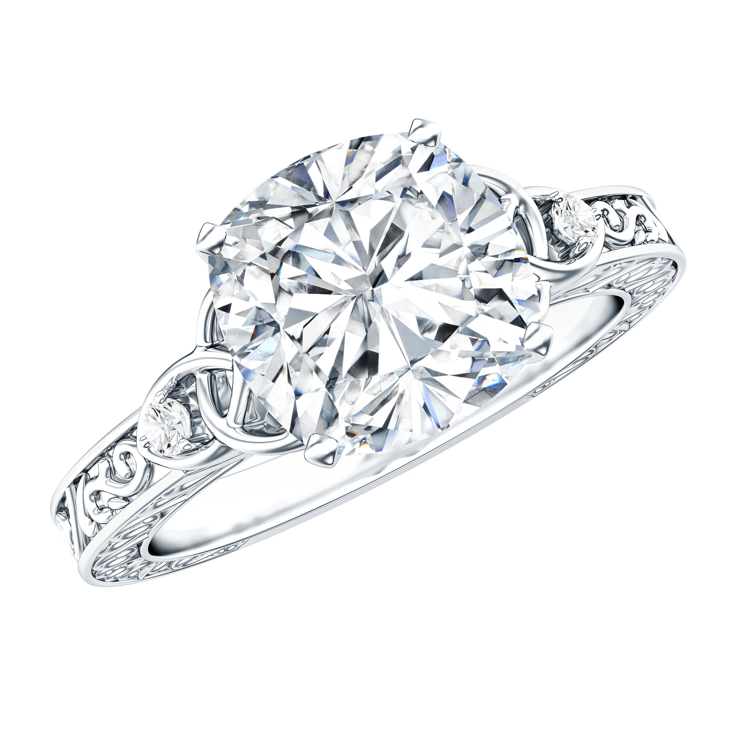Cushion Cut Moissanite Antique Style Engagement Ring D-VS1 - Rosec Jewels