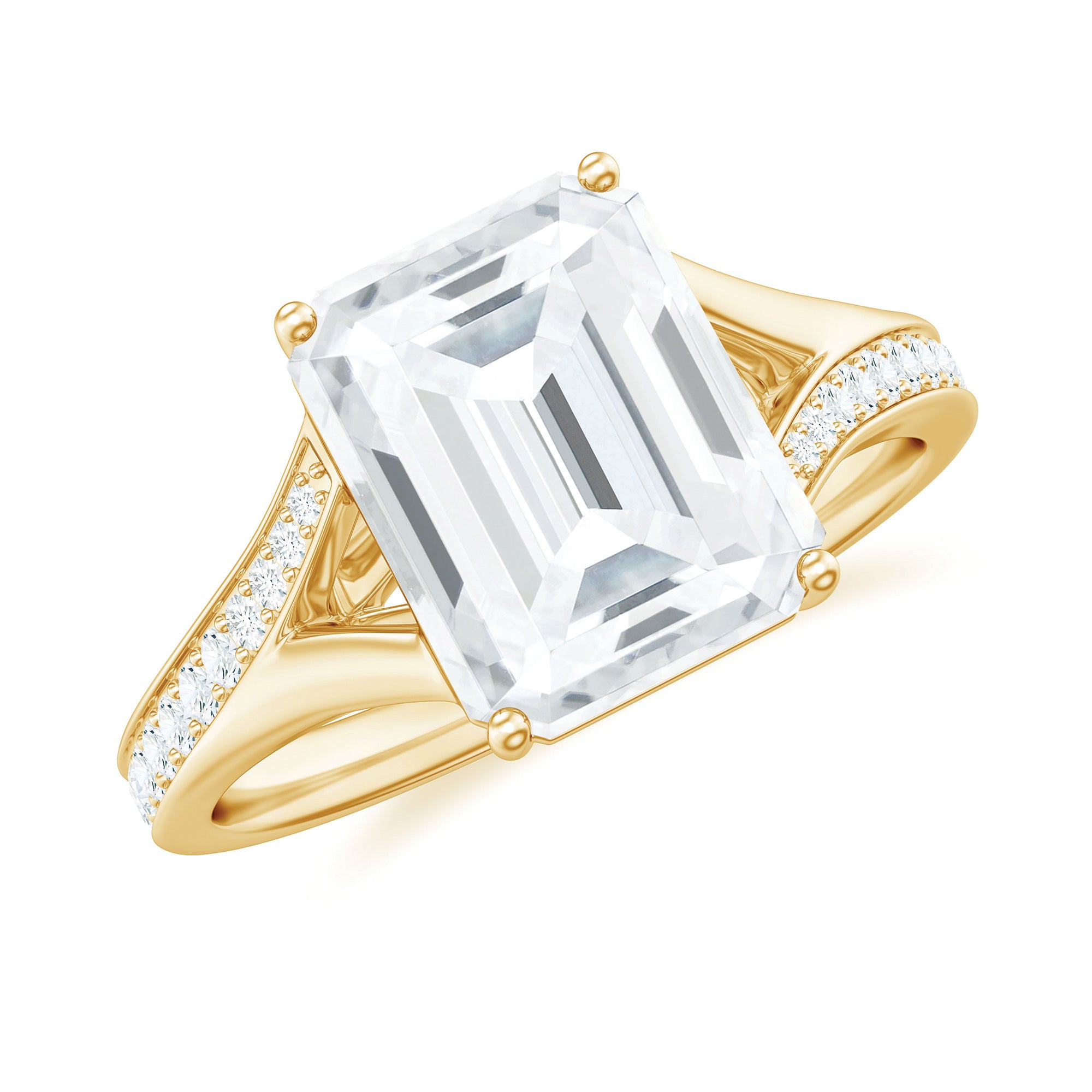 Emerald Cut Moissanite Solitaire Engagement Ring with Split Shank D-VS1 - Rosec Jewels