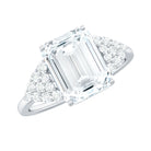 Certified Moissanite Emerald Cut Engagement Ring with Cluster Stones D-VS1 - Rosec Jewels