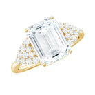 Certified Moissanite Emerald Cut Engagement Ring with Cluster Stones D-VS1 - Rosec Jewels