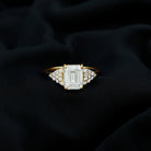 Certified Moissanite Emerald Cut Engagement Ring with Cluster Stones D-VS1 - Rosec Jewels