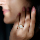 Certified Moissanite Emerald Cut Engagement Ring with Cluster Stones D-VS1 - Rosec Jewels