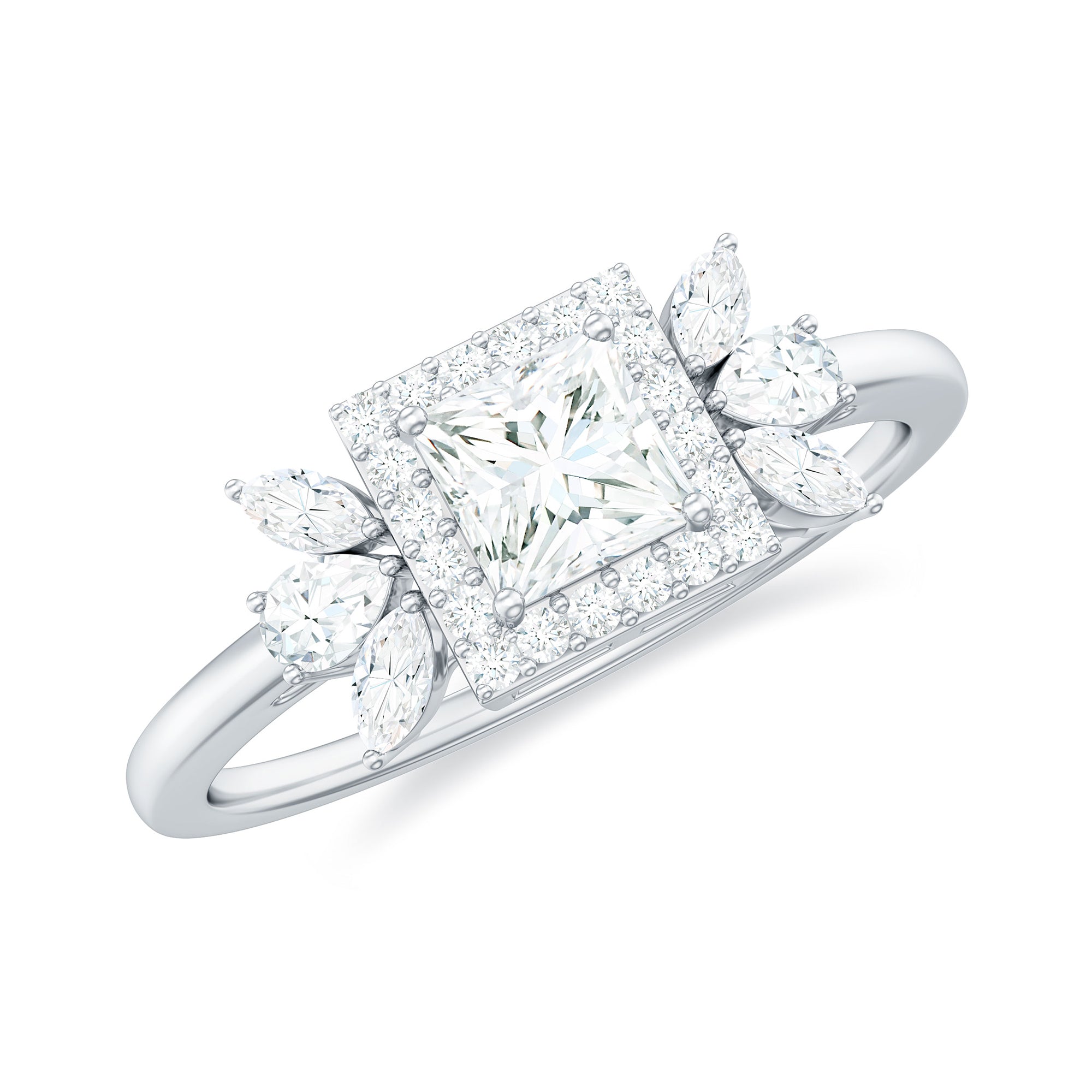 Princess Cut Moissanite Halo Engagement Ring with Certificate