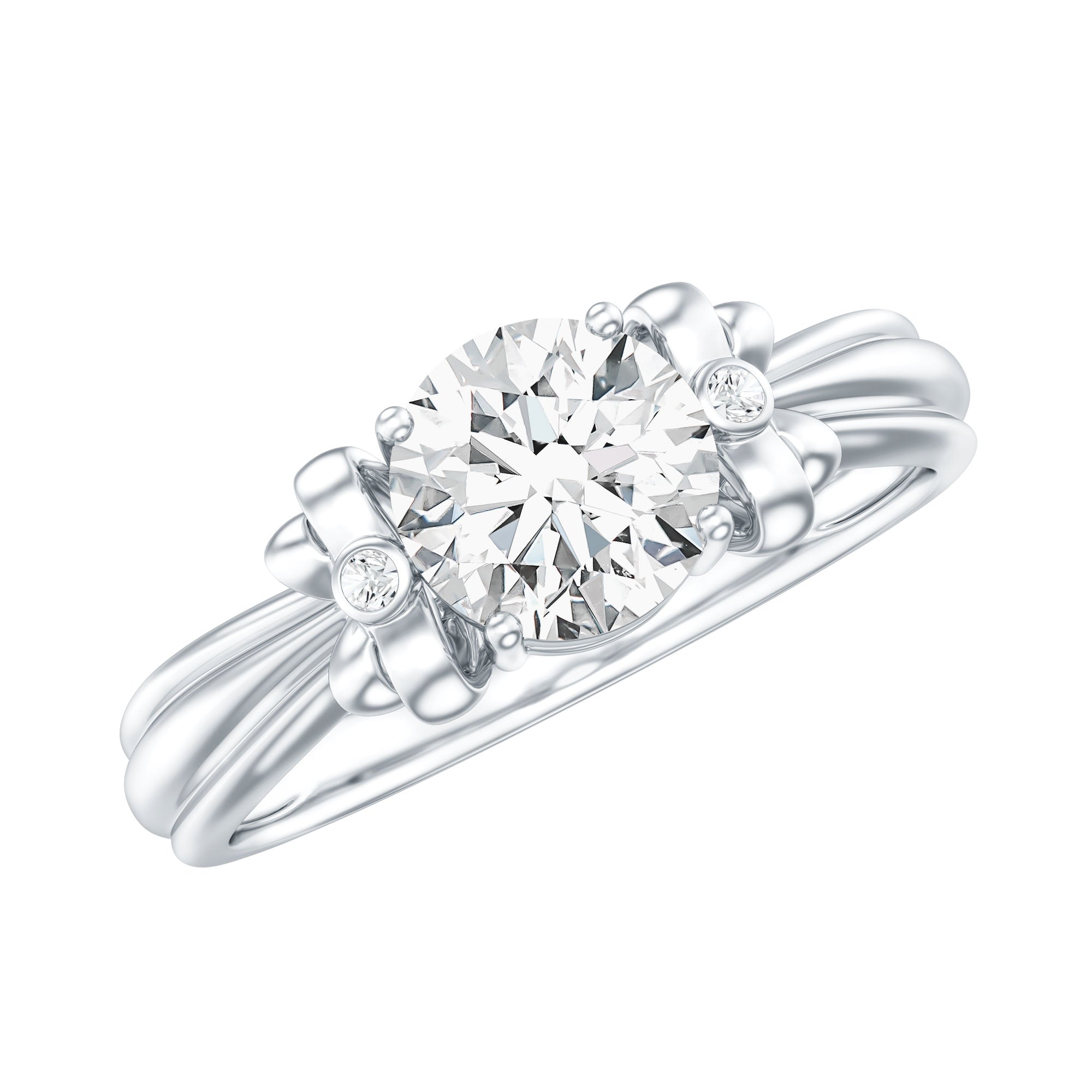 Certified Moissanite Engagement Ring with Bow Ribbon D-VS1 - Rosec Jewels
