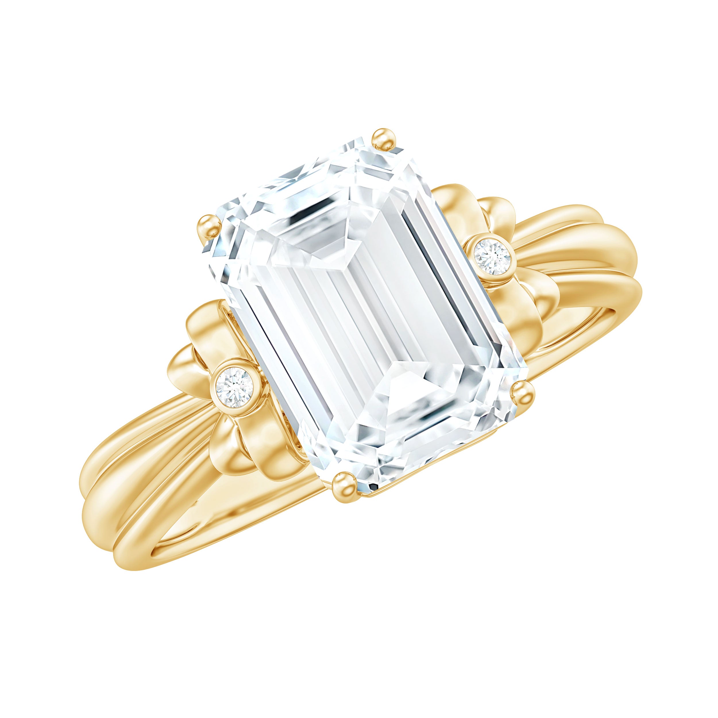 Certified Emerald Cut Moissanite Huge Engagement Ring D-VS1 - Rosec Jewels