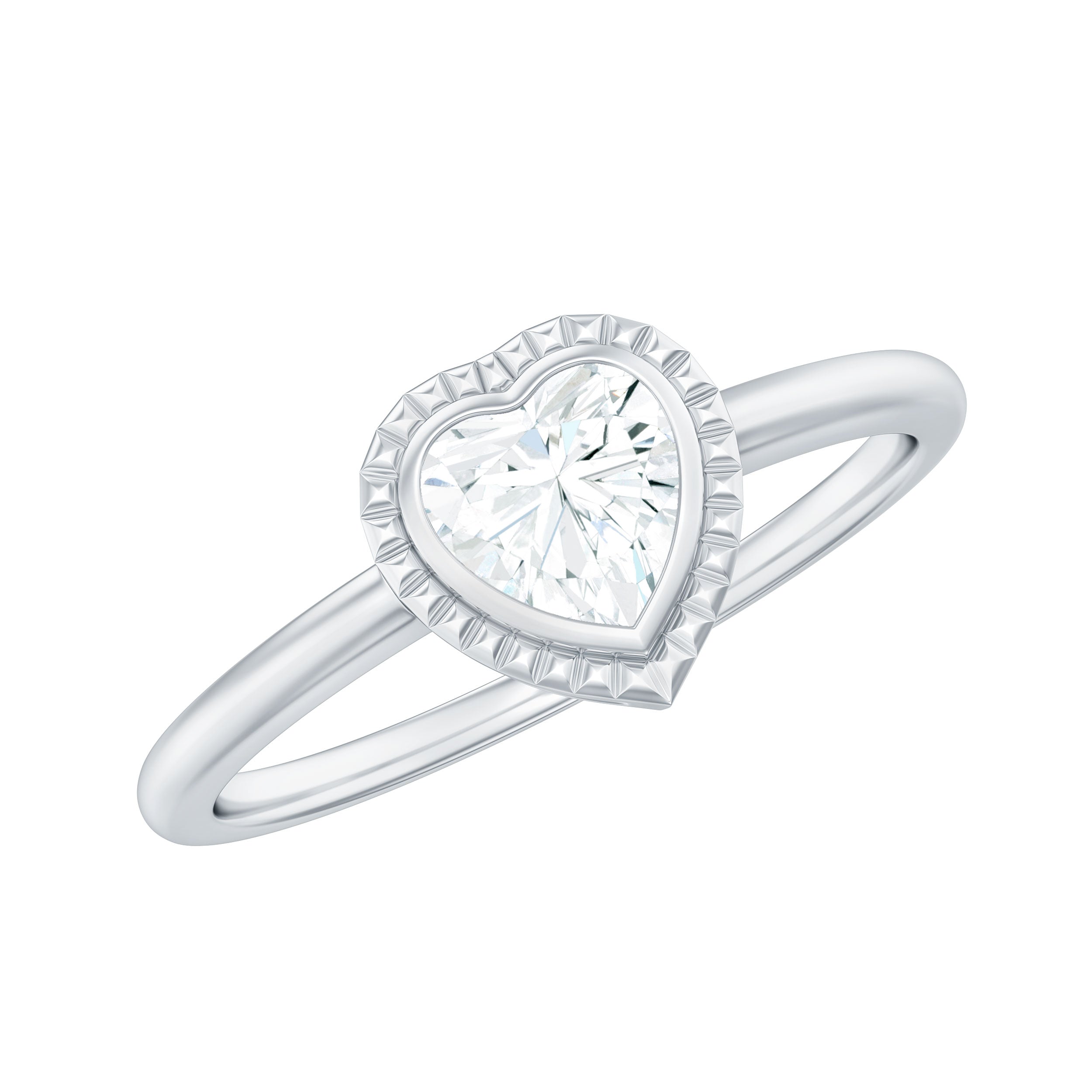 5mm Moissanite Heart Promise Ring in Bezel Setting