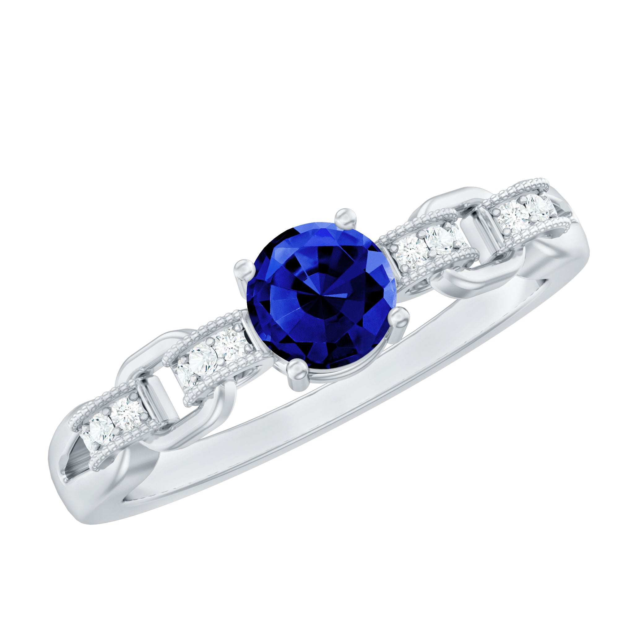 Certified 0.6 Carat Lab Grown Blue Sapphire Promise Ring with Diamond for Women AAAA - Rosec Jewels