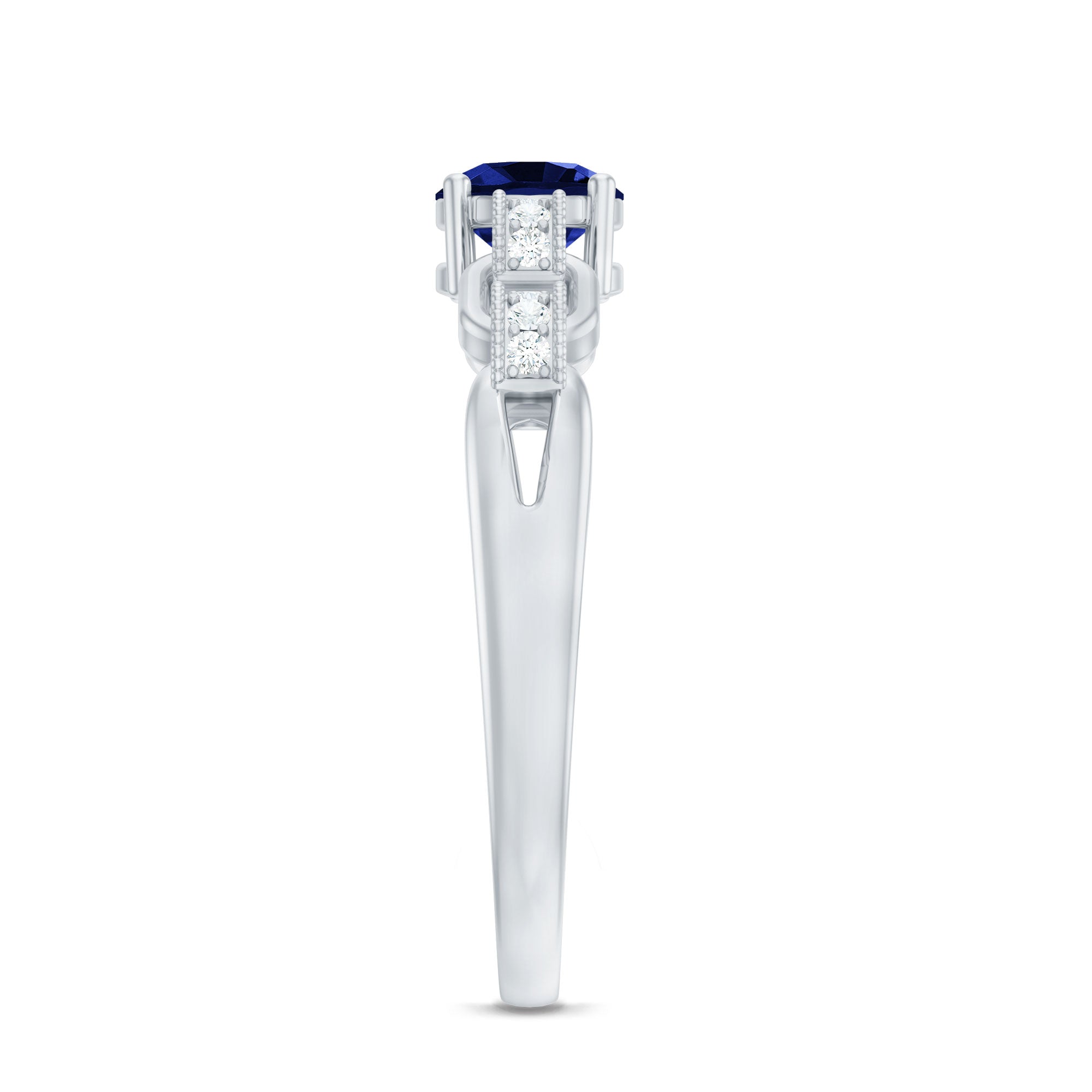 Certified 0.6 Carat Lab Grown Blue Sapphire Promise Ring with Diamond for Women AAAA - Rosec Jewels