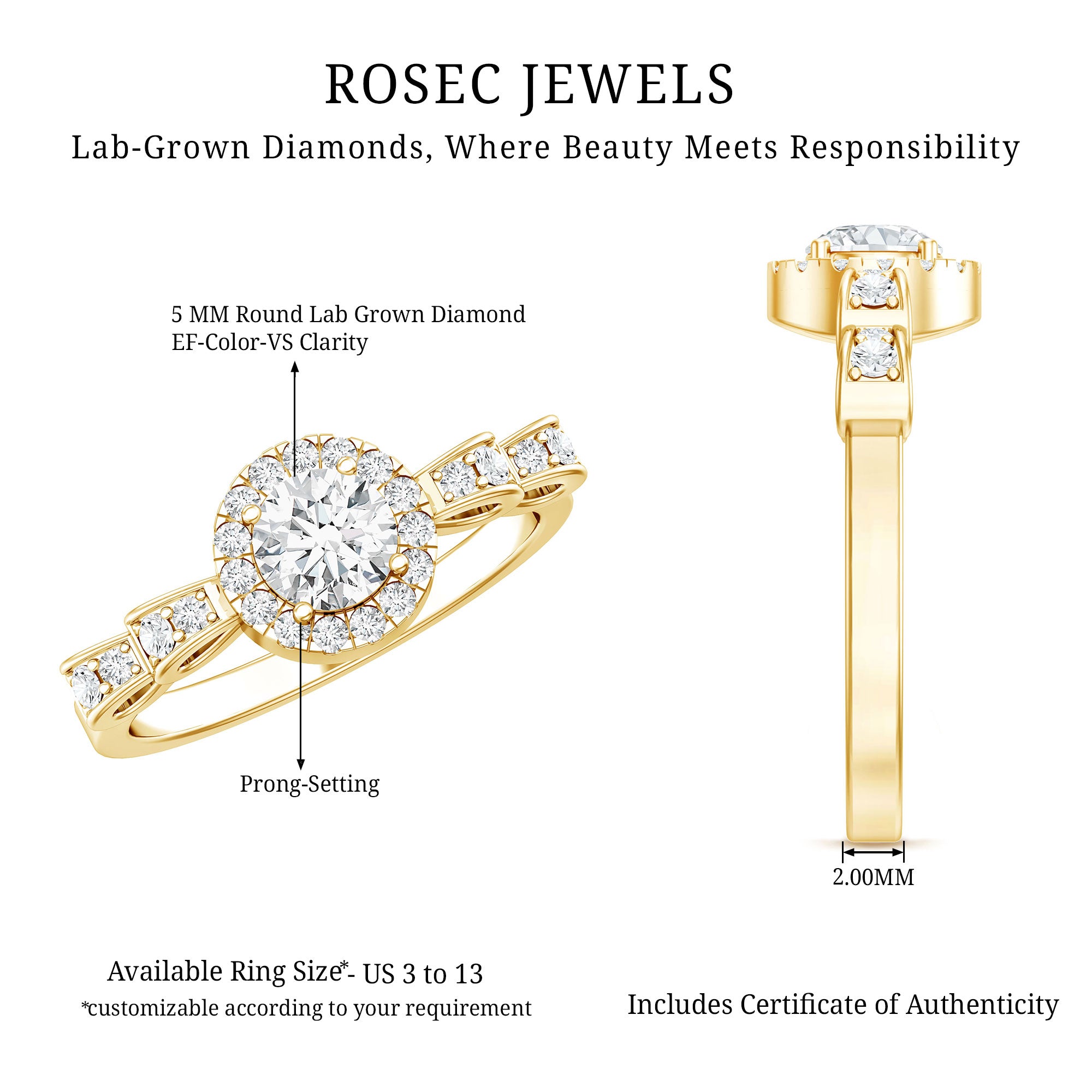 Lab Grown Diamond Minimal Engagement Ring For Her Lab - ( EF-VS ) - Rosec Jewels