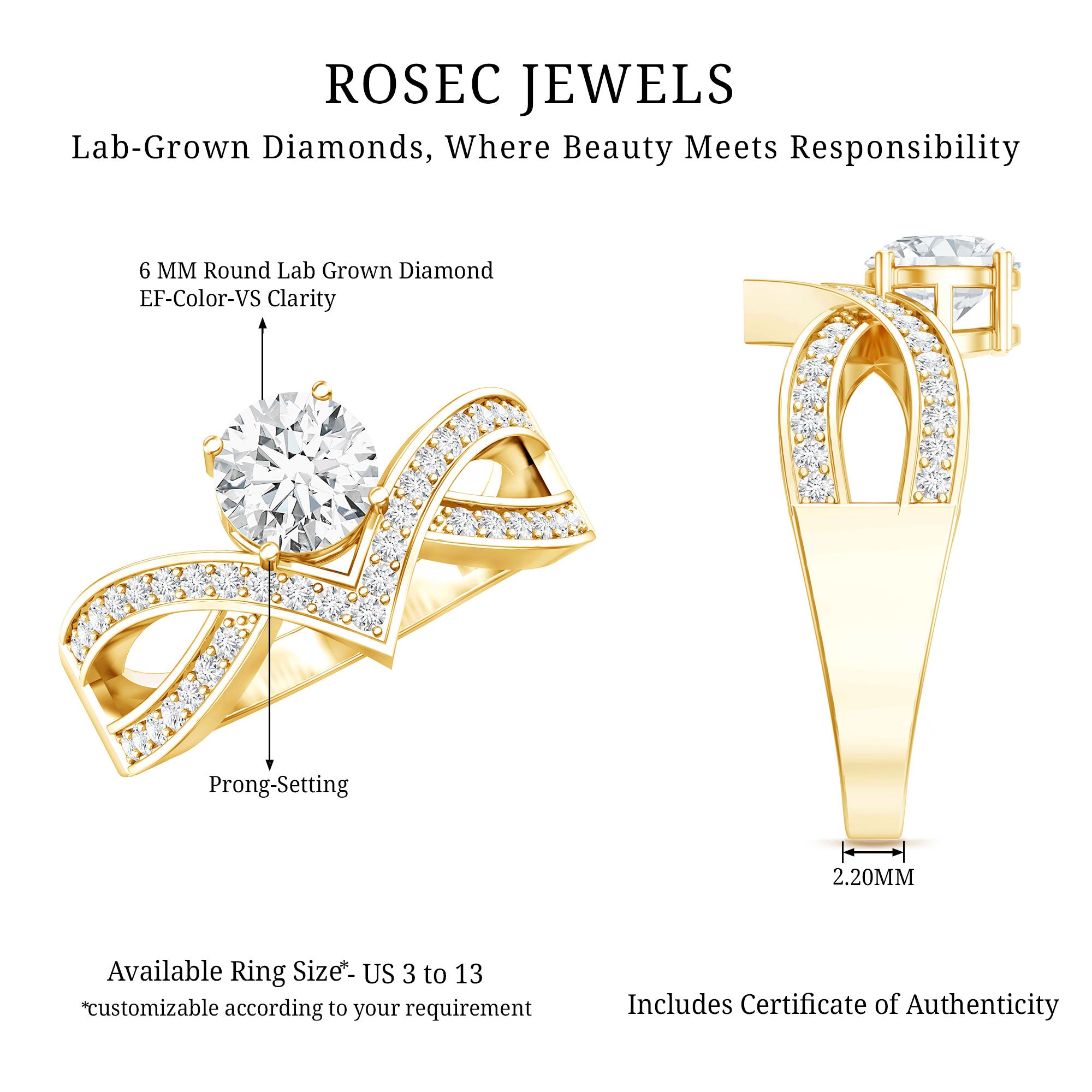 Rosec Jewels-Certified Lab Grown Diamond Designer Solitaire Engagement Ring