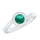 Nature Inspired Lab Grown Emerald Promise Ring with Diamond Halo AAAA - Rosec Jewels