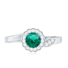 Nature Inspired Lab Grown Emerald Promise Ring with Diamond Halo AAAA - Rosec Jewels