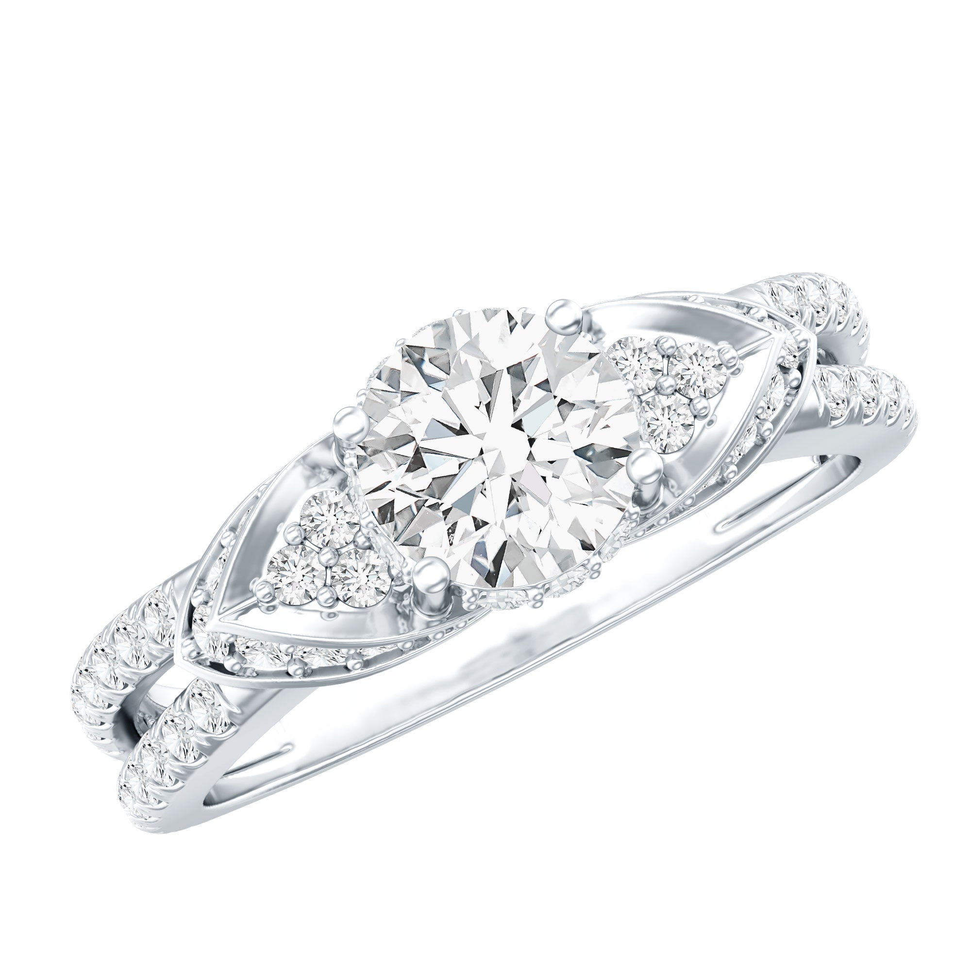 Rosec Jewels-Lab Grown Diamond Round Engagement Ring With Side Stone