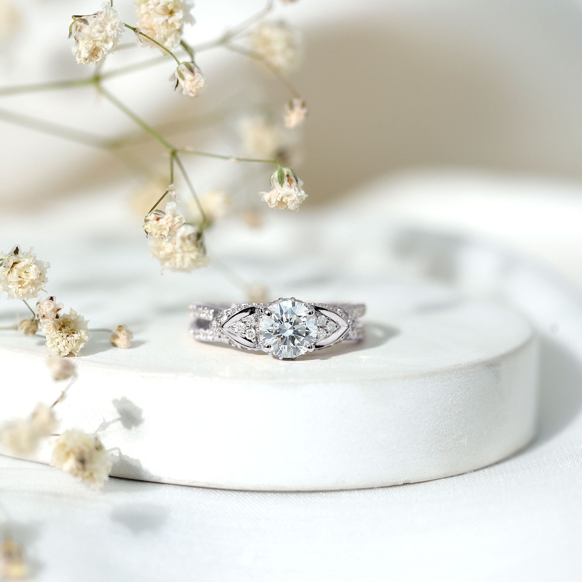 Rosec Jewels-Lab Grown Diamond Round Engagement Ring With Side Stone