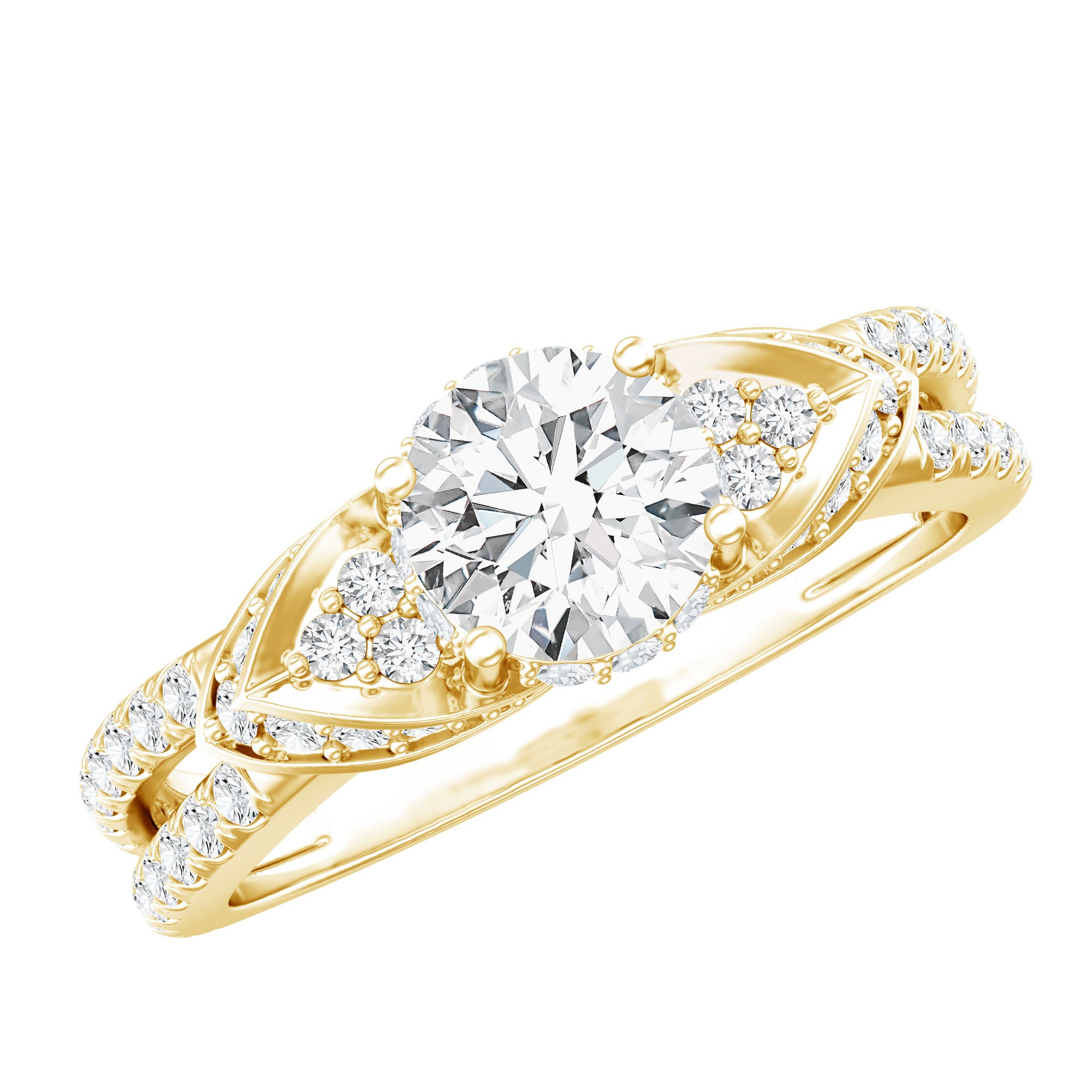 Lab Grown Diamond Round Engagement Ring With Side Stone Lab - ( EF-VS ) - Rosec Jewels