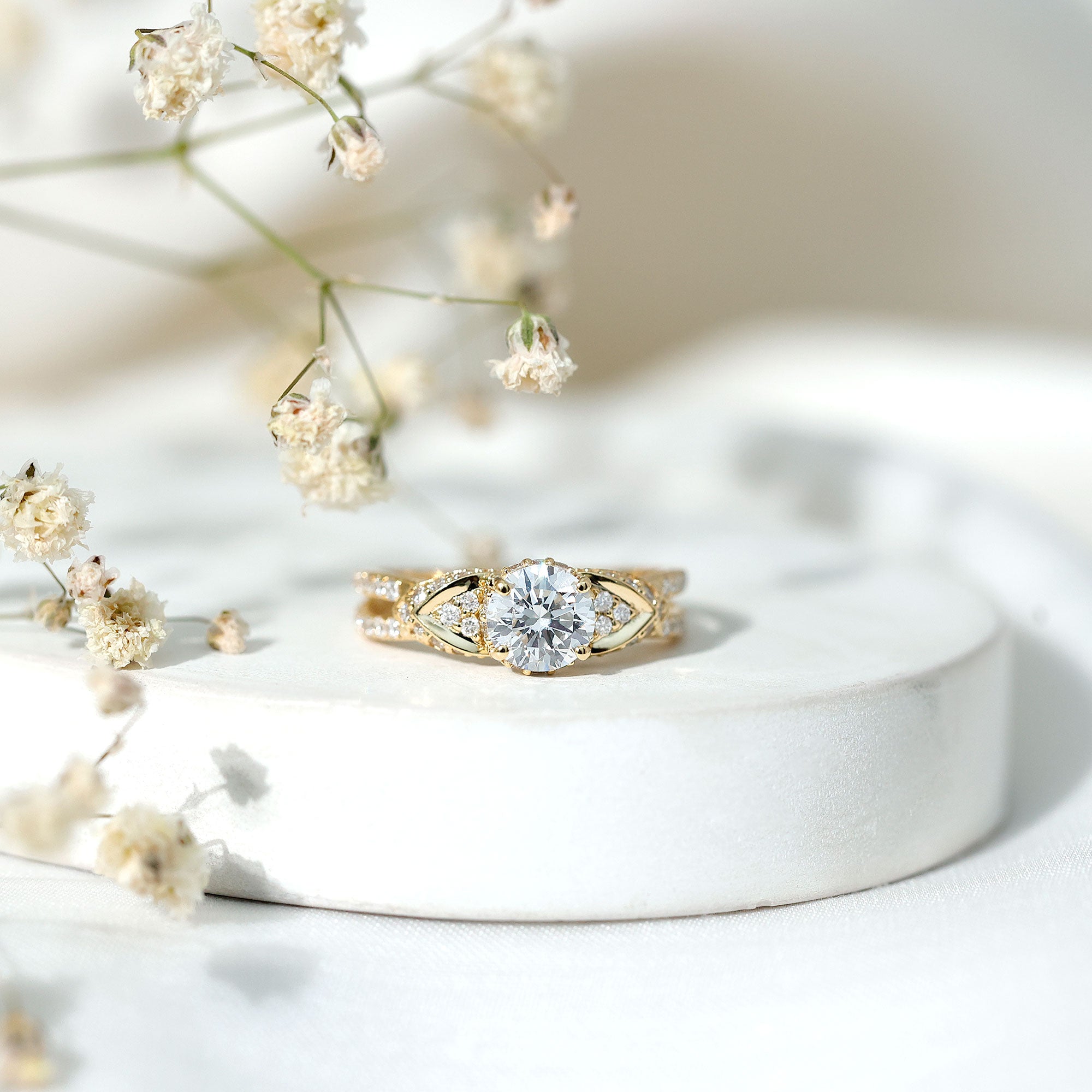 Rosec Jewels-Lab Grown Diamond Round Engagement Ring With Side Stone